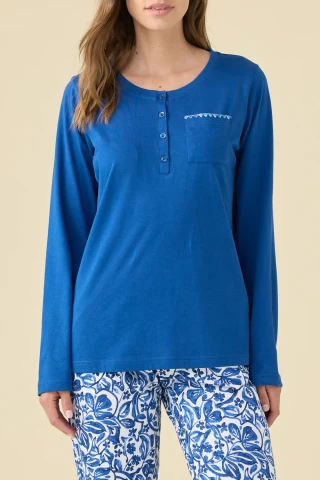 PIGIAMA DONNA COTONE MANICA LUNGA FA009477 LIMOK BLUE