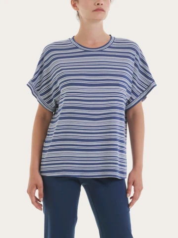 Maglietta girocollo a righe alternate in Viscosa Summer DT13TJ RAGNO FANT. OCEANA