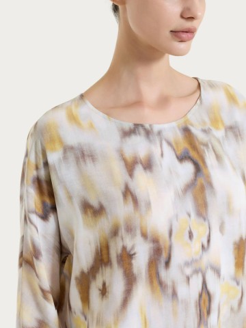 Blusa con manica 3/4 e fantasia in EcoSeta DS86SX RAGNO FANT. KHAKI