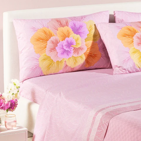 Completo Lenzuola In Cotone Madreperla Matrimoniale Caleffi ROSA