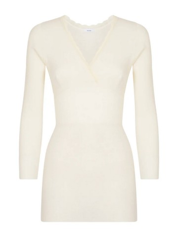 MAGLIA 100MERINO MANICA LUNGA FORMA SENO RAGNO 0041L9 BIANCO LANA
