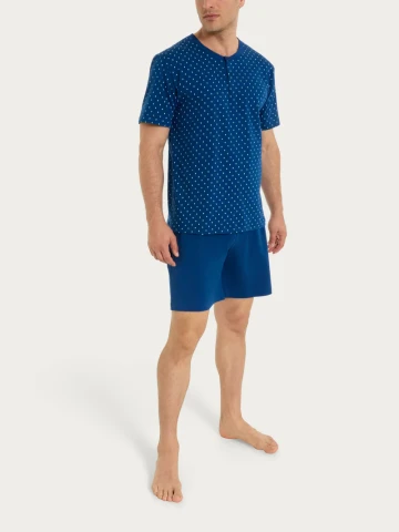 Pigiama trittico con micro rombi in Jersey di Cotone UA23NT FANT. NAVY PEONY CRAVATIER