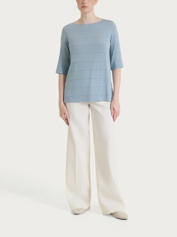 Maglietta con collo a barchetta e micro righe in Summer Light DT15TB FANT. DUSTY BLUE