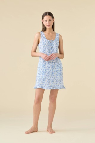 CAMICIA DA NOTTE DONNA PLUS COTONE SPALLA LARGA LA003603 NOIDINOTTE CERULEO