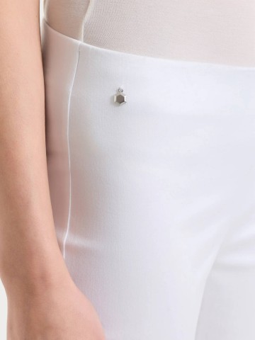 Pantalone lungo a palazzo con tasche e pinces in Compact Light DS41PO RAGNO BIANCO