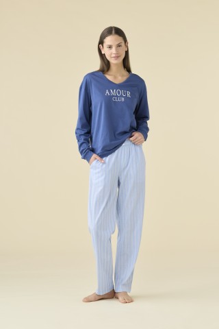 PIGIAMA DONNA COTONE Manica lunga FA009473 noidinotte ENSIGN BLUE