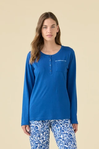 PIGIAMA DONNA COTONE MANICA LUNGA FA009477 LIMOK BLUE