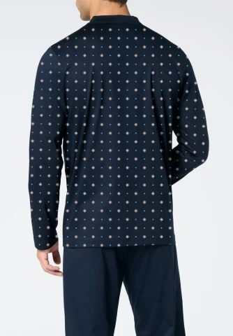 Pigiama Lungo collo Serafino in Cotone mercerizzato Stampa VPRT93388 BLU