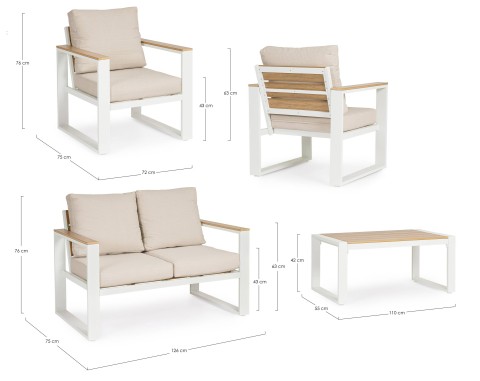 SET 4 SALOTTO CON CUSCINI LEANDRO BIANCO-BEIGE 0663882