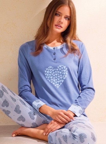 PIGIAMA DONNA COTONE Manica Lunga serafino CRC654016 infiore JEANS