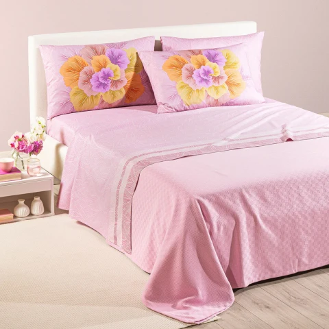 Completo Lenzuola In Cotone Madreperla Piazza e mezza Caleffi ROSA