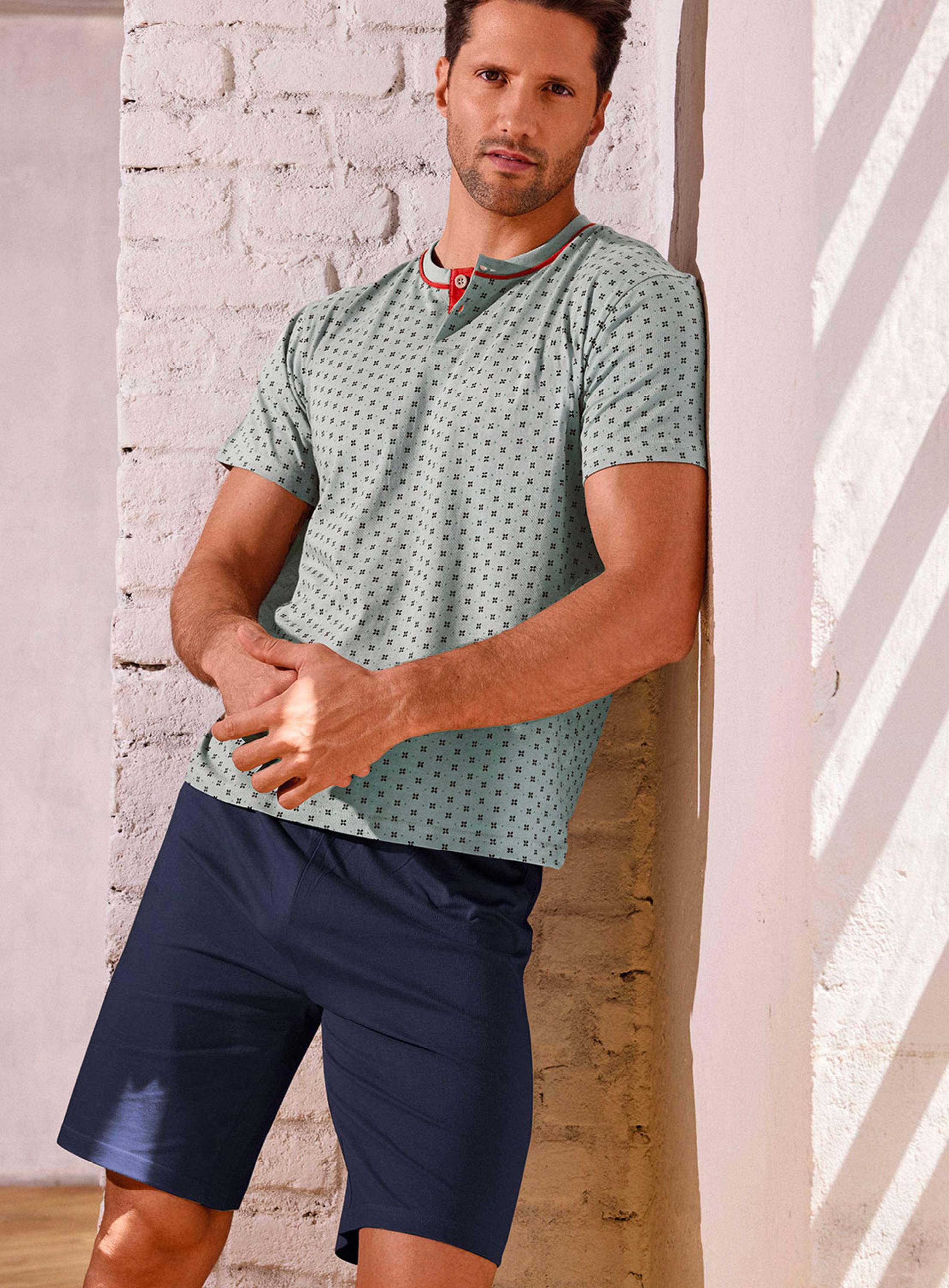 PIGIAMA UOMO COTONE MEZZA MANICA SERAFINO TGH754239 INFIORE AZZURRO BLU