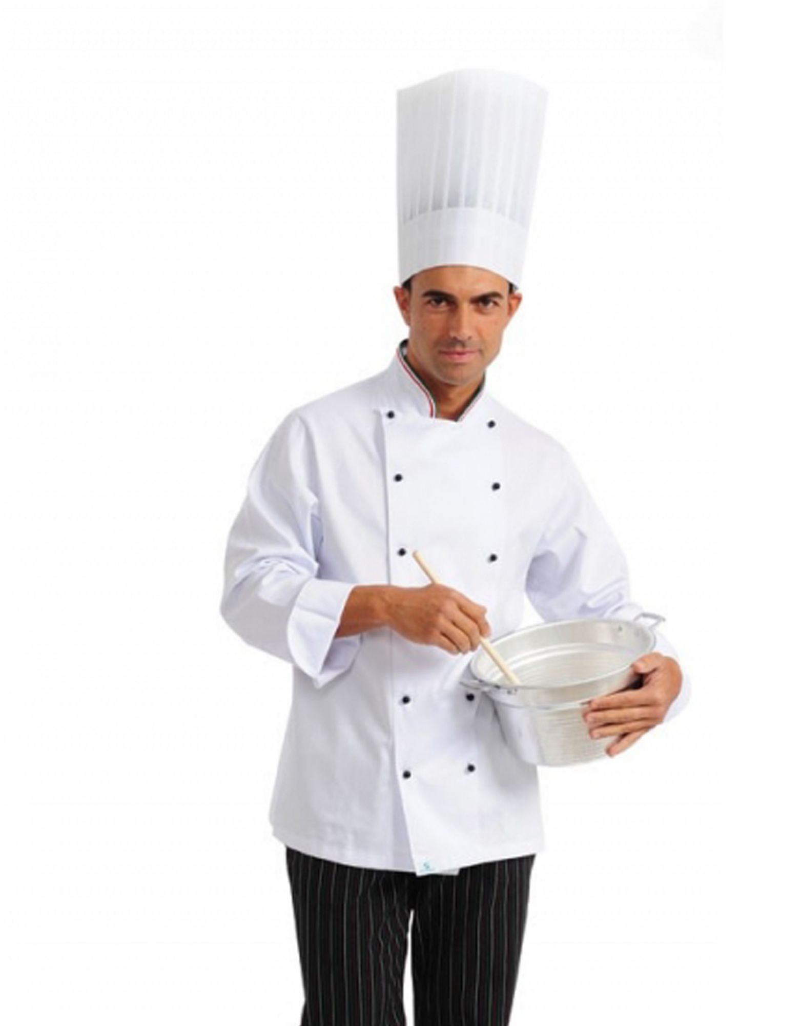 GIACCA CUOCO MANICA LUNGA TRICOLORE G0018 BIANCO