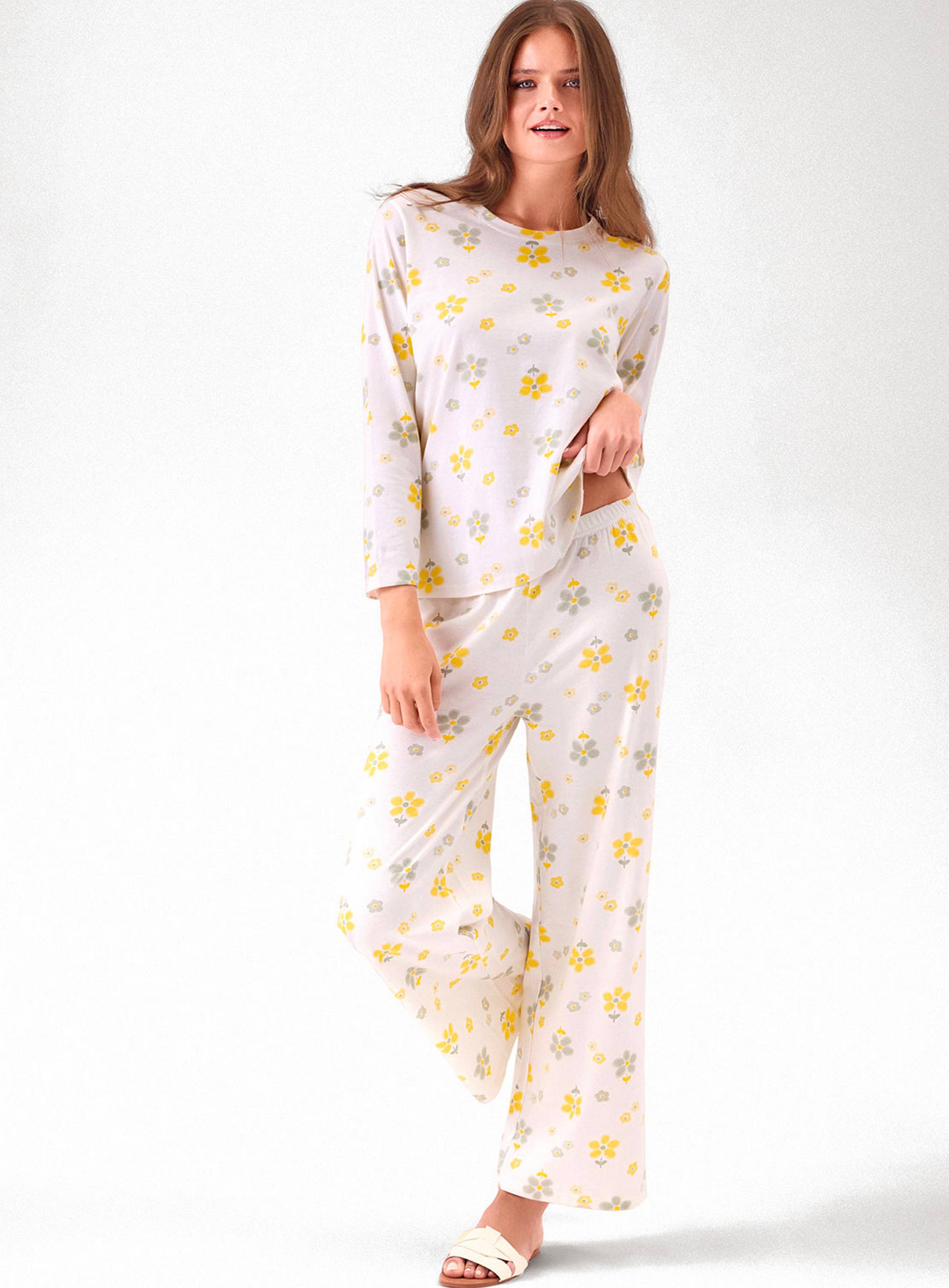 PIGIAMA DONNA COTONE Manica lunga SNS654030 infiore PANNA