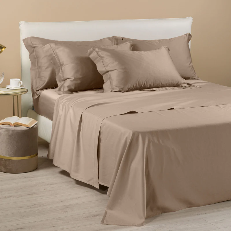 BRIGHT COMPLETO LENZUOLA MATRIMONIALE IN RASO MADE IN ITALY TORTORA