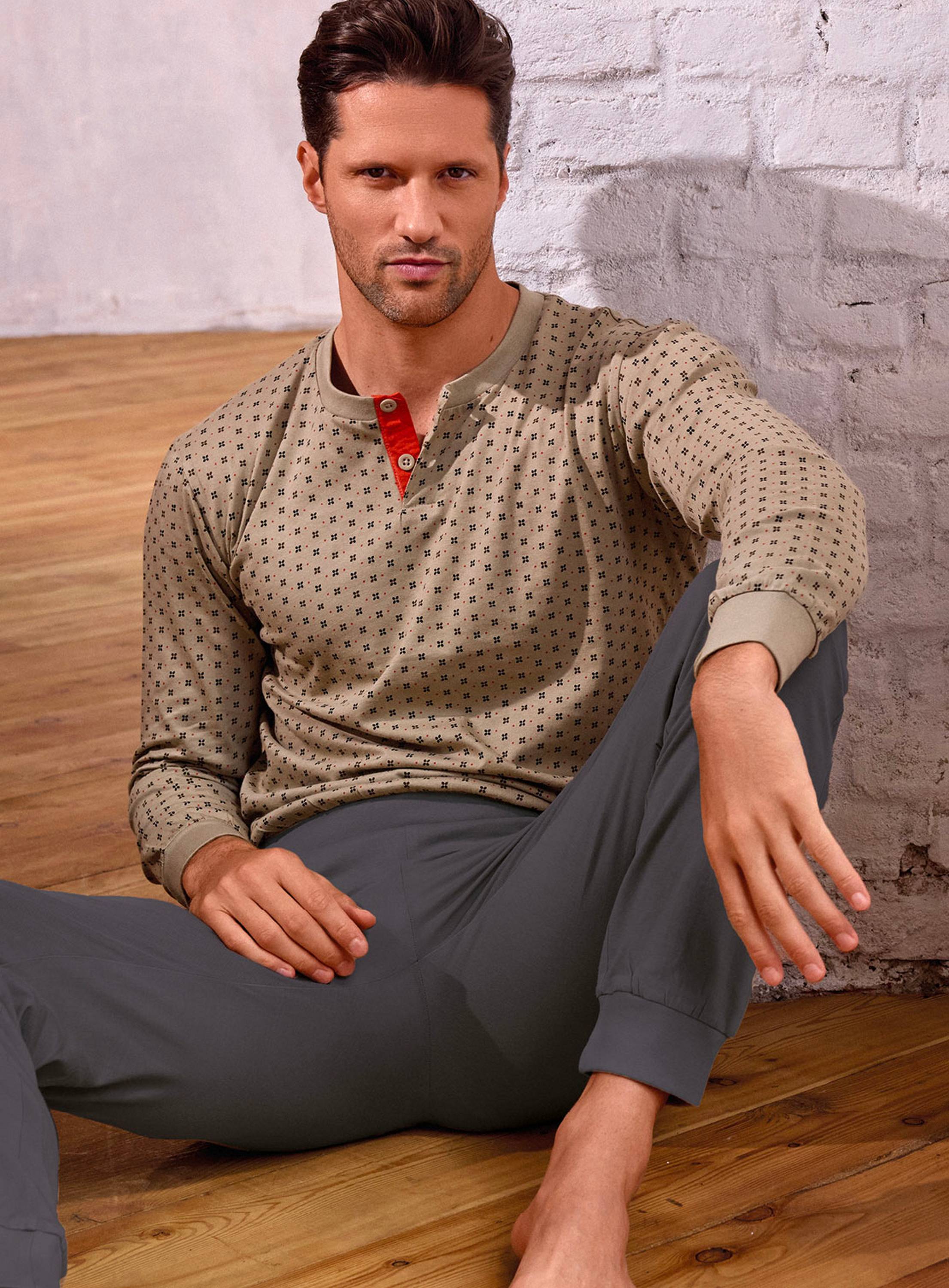 PIGIAMA UOMO COTONE MANICA LUNGA SERAFINO TGH754238 INFIORE SABBIA/ARDESIA