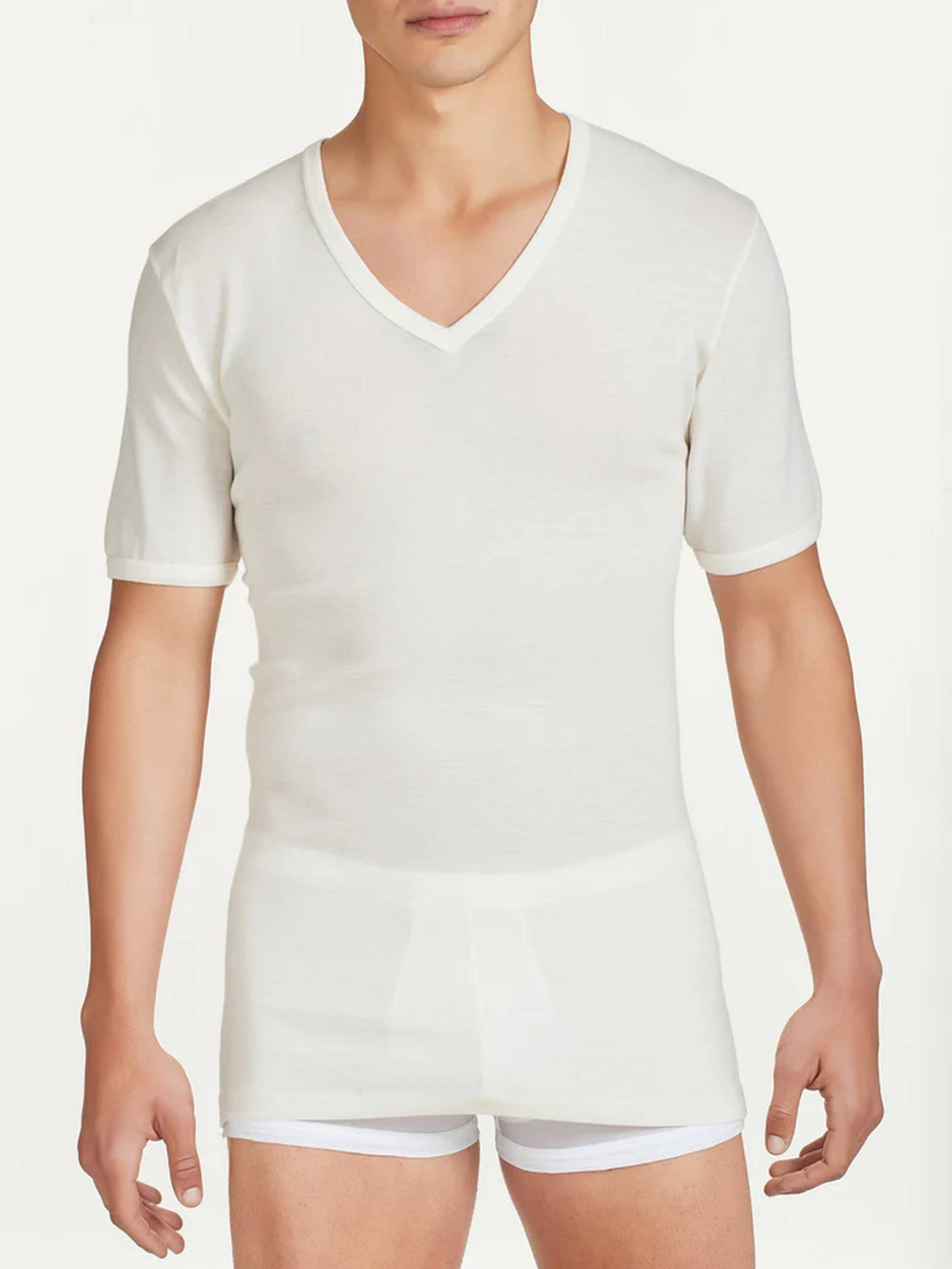 MAGLIA 100MERINO MEZZA MANICA SCOLLO A V RAGNO 060038 BIANCO LANA