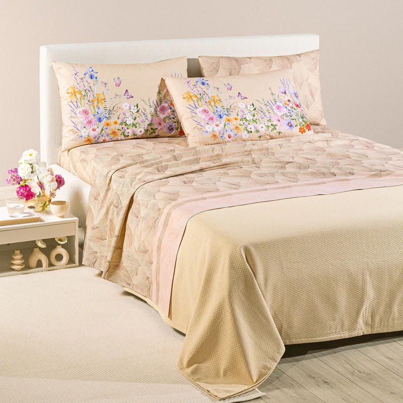 COMPLETO LENZUOLA IN COTONE YASMINE MATRIMONIALE CALEFFI NATURALE