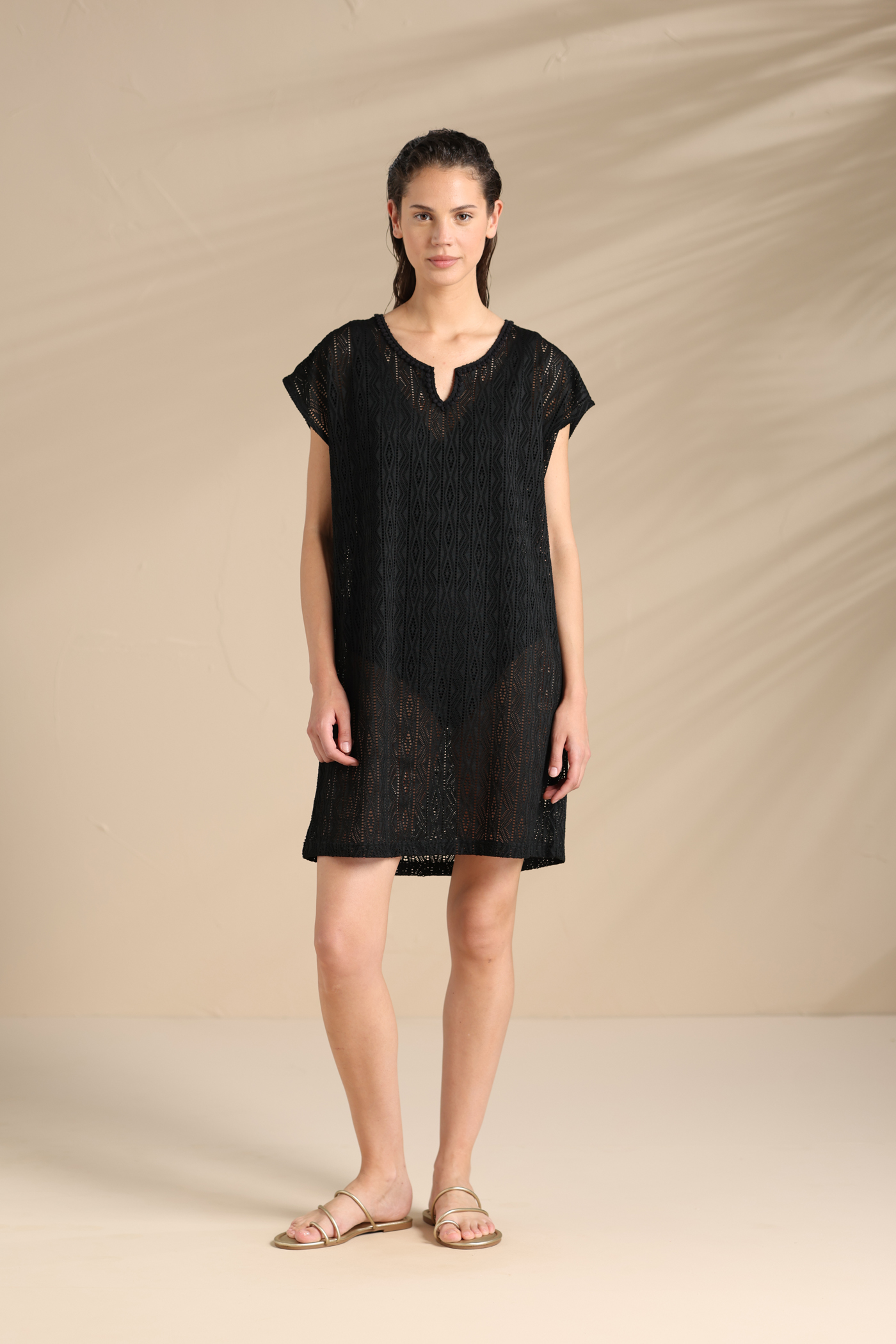 ABITO DONNA MANICA SCESA PIZZO LA003588 NOIDINOTTE BLACK