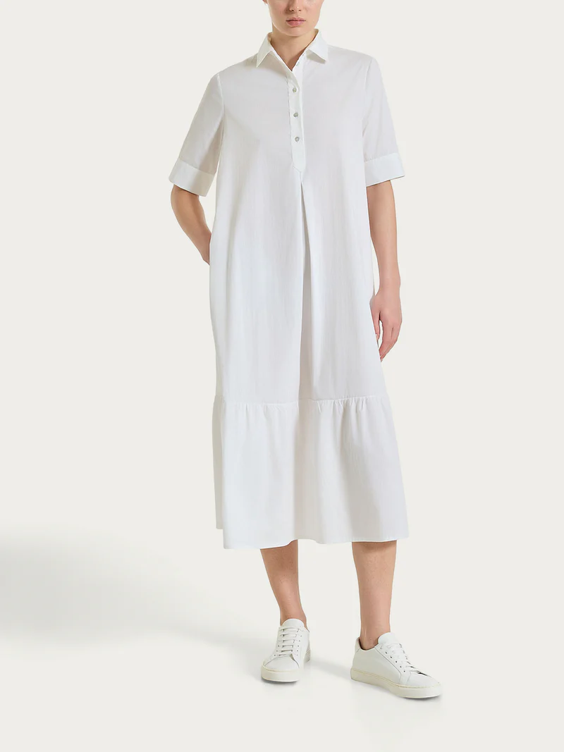 Abito lungo con collo a camicia in Poplin di Cotone DS52D7 BIANCO
