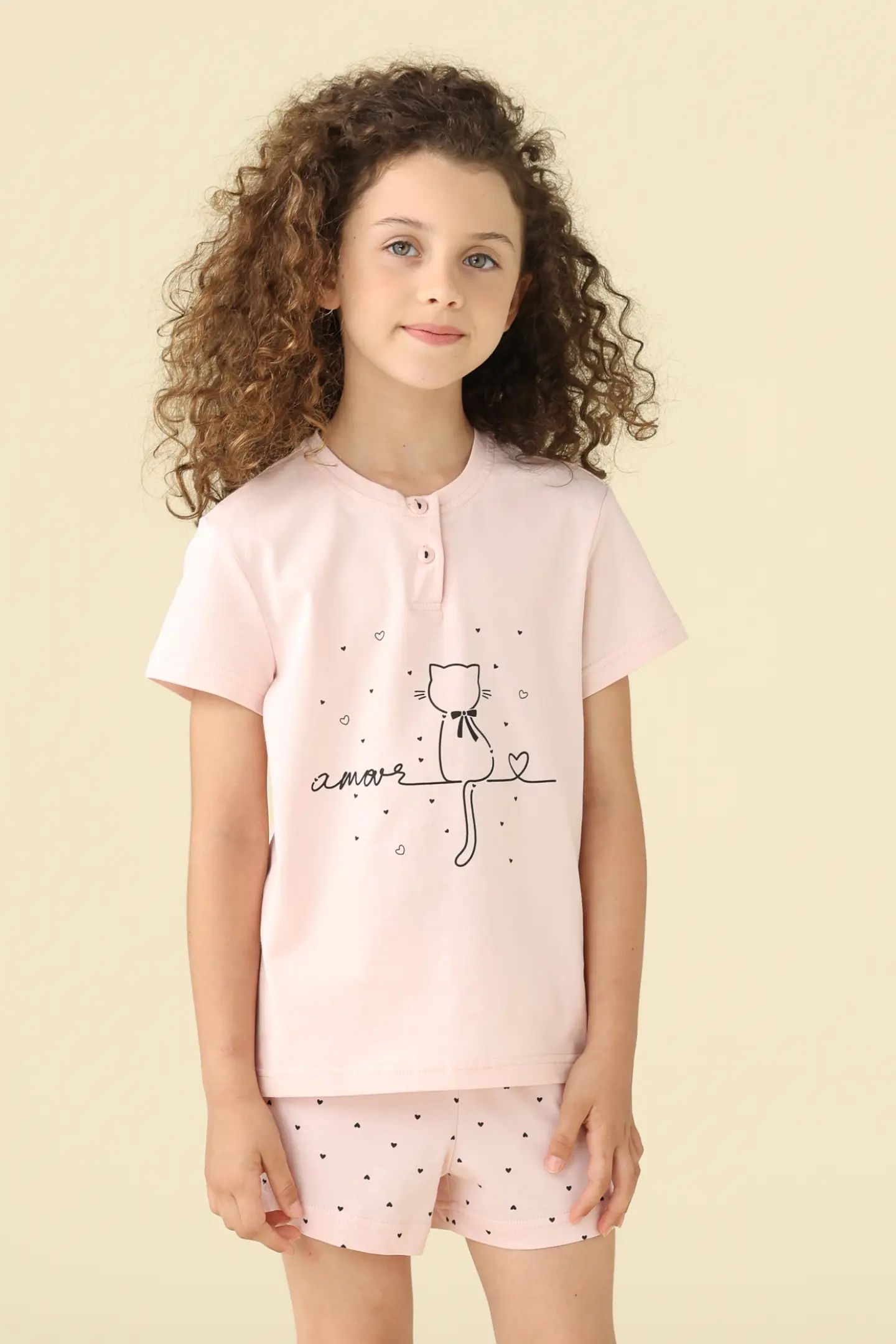 PIGIAMA BAMBINA COTONE MEZZA MANICA FE002630 PINK/ROSE