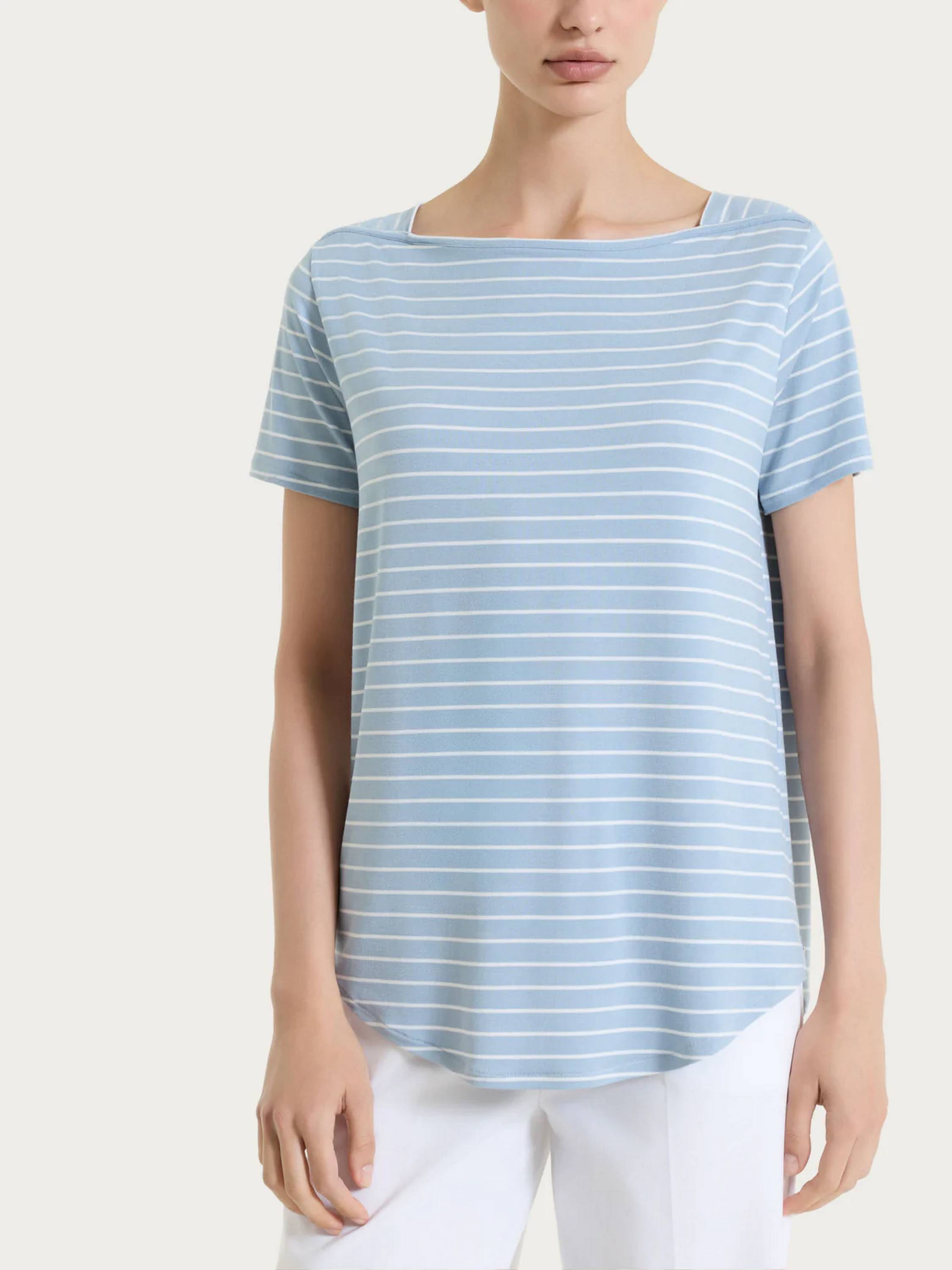 Maglietta a righe con collo a barchetta in Summer Light Piquet DT05TB RAGNO FANT. DUSTY BLUE