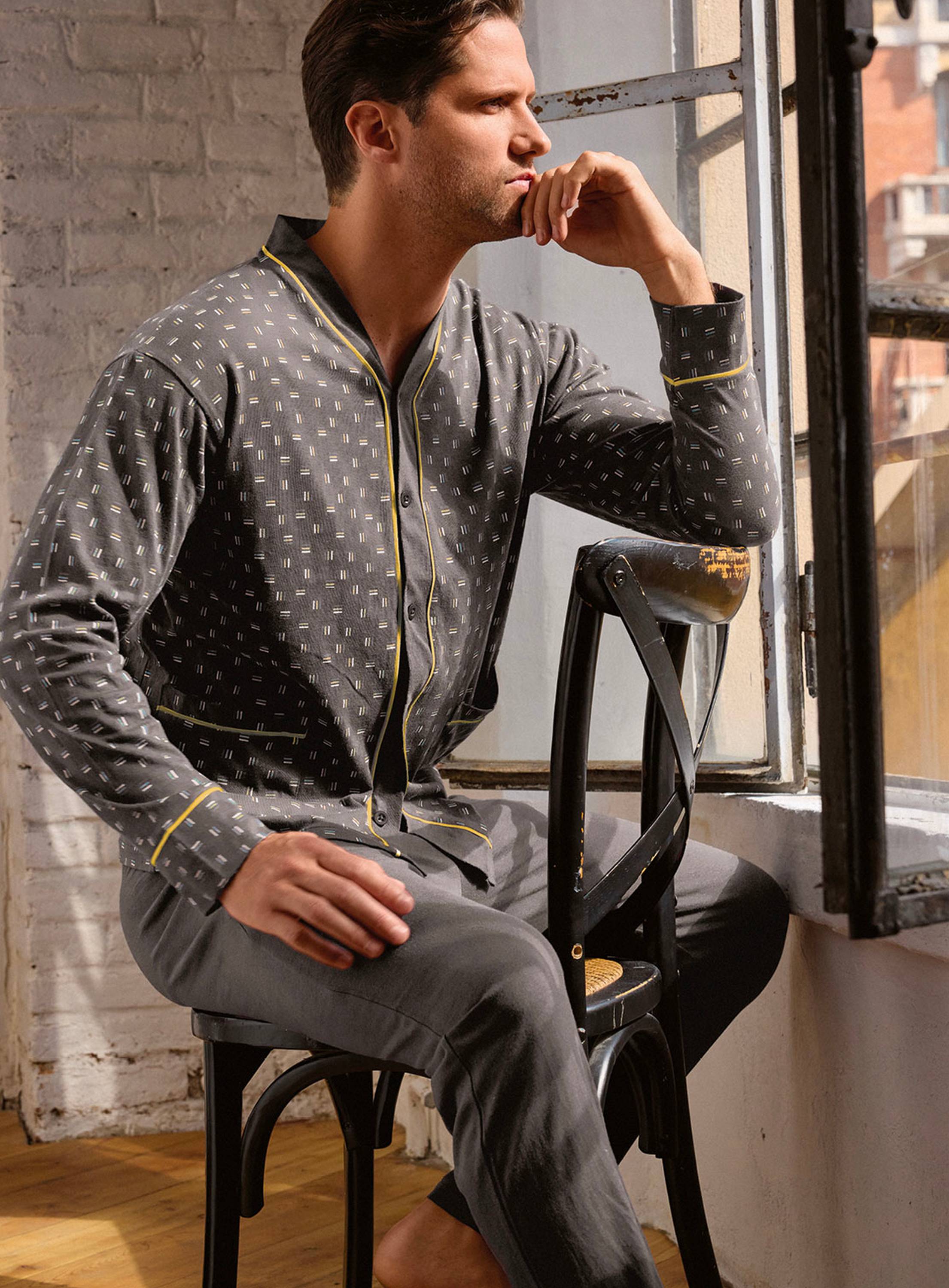 PIGIAMA UOMO MANICA LUNGA APERTO MKD754250 INFIORE ANTRACITE