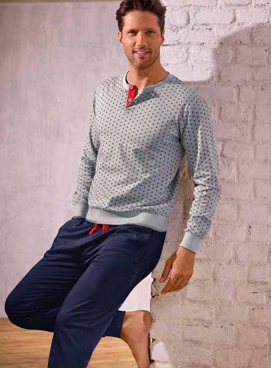 PIGIAMA UOMO COTONE MANICA LUNGA SERAFINO TGH754238 INFIORE AZZURRO BLU