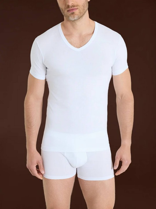 MAGLIA MEZZA MANICA SCOLLO A V PACCO DOPPIO RAGNO 601418 BIANCO