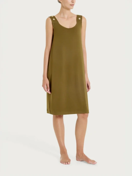 Abito smanicato con collo a sviluppo circolare in Viscosa Summer DT32DI DARK OLIVE
