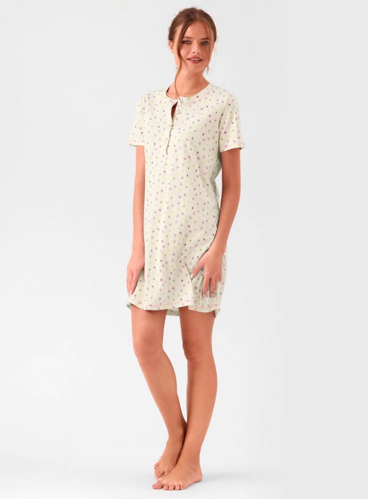 CAMICIA DA NOTTE COTONE Mezza manica BLS634125 infiore PANNA/GLICINE