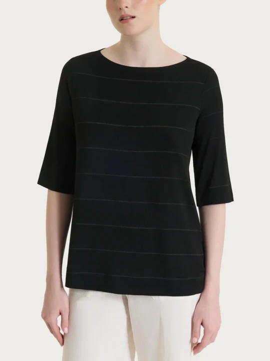 Maglietta con collo a barchetta e micro righe in Summer Light DT15TB FANTASIA NERO