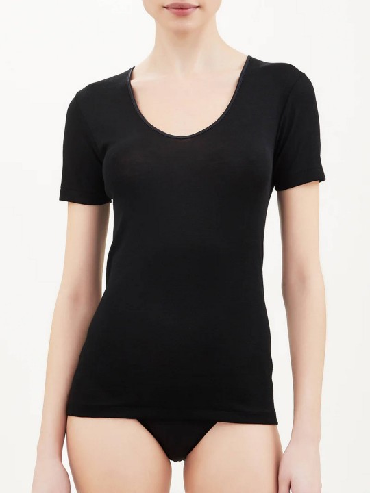 MAGLIA MERINOSETA MEZZA MANICA GIROCOLLO RAGNO 074027 NERO