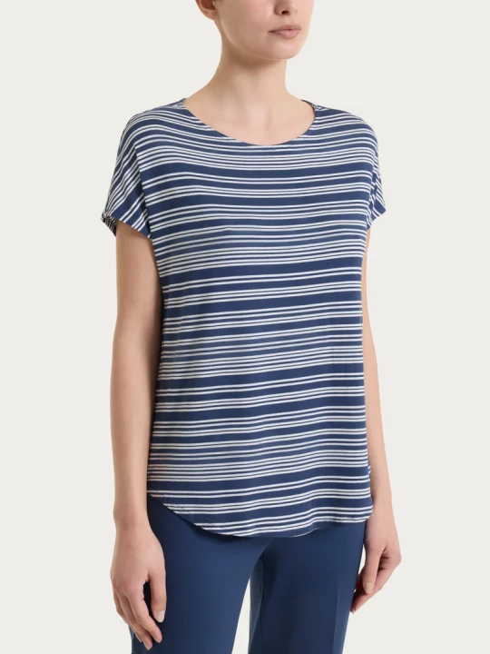 Maglietta girocollo a righe alternate in Viscosa Summer DT13TJ RAGNO FANT. OCEANA