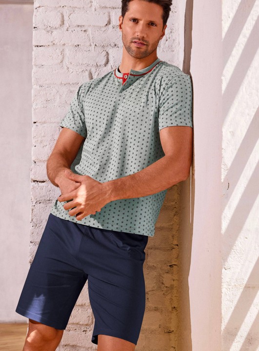 PIGIAMA UOMO COTONE MEZZA MANICA SERAFINO TGH754239 INFIORE AZZURRO BLU