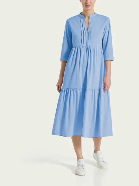 Abito con balze e pieghe frontali in Poplin di Cotone DS52DW BEL AIR BLUE