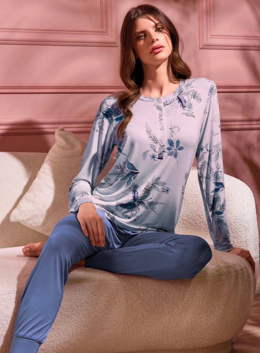 PIGIAMA DONNA COTONE Manica lunga SERAFino SUM654091 lormar AZZURRO/POLVERE