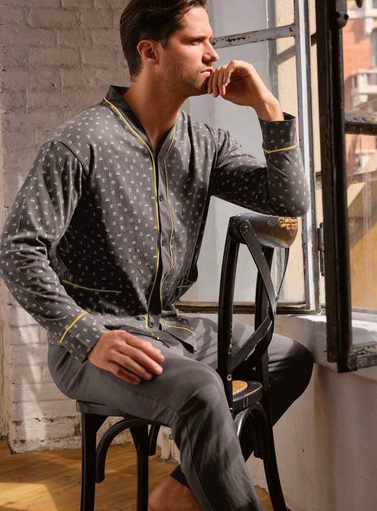 PIGIAMA UOMO MANICA LUNGA APERTO MKD754250 INFIORE ANTRACITE