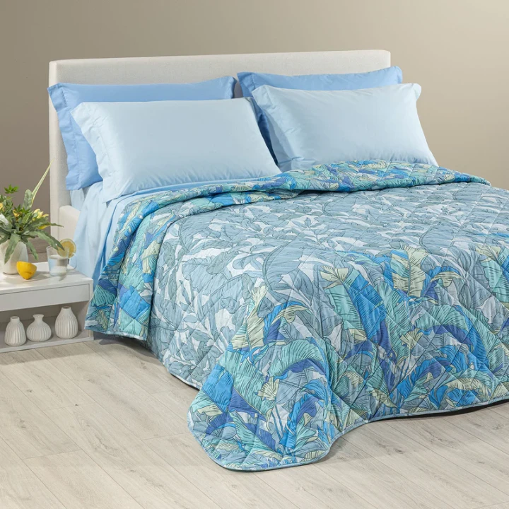 Copriletto Trapuntato In Cotone Forest Matrimoniale Caleffi BLU