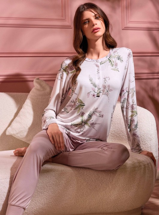PIGIAMA DONNA COTONE Manica lunga SERAFino SUM654091 lormar LATTE/ROSA SKIN