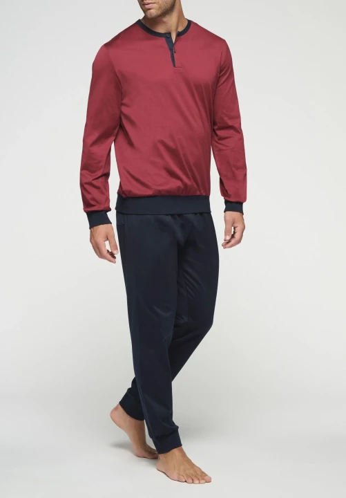 Pigiama Lungo con Polsini in Filo di Scozia Venezia VPRT00350 BORDEAUX