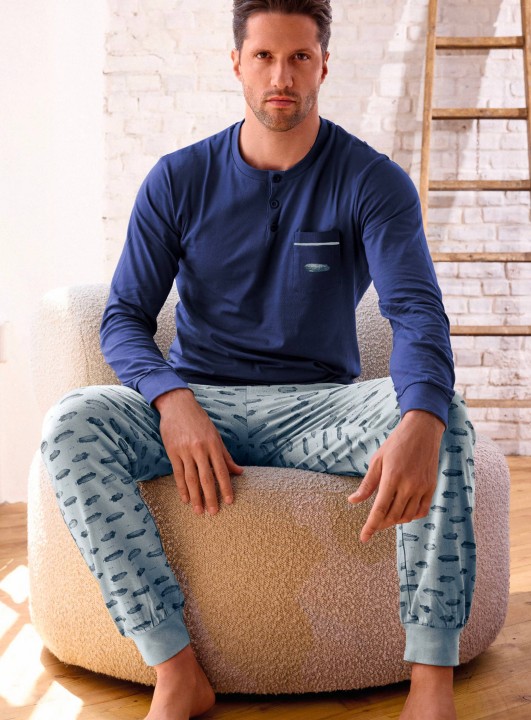PIGIAMA UOMO COTONE MANICA LUNGA SERAFINO ARS754264 INFIORE DENIM/AZZURRO