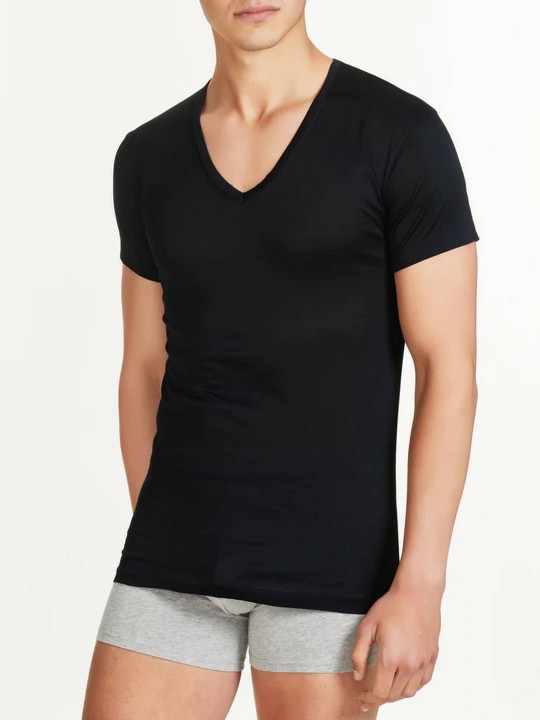 MAGLIA SILKOTTON MEZZA MANICA SCOLLO A V RAGNO 601698 NERO