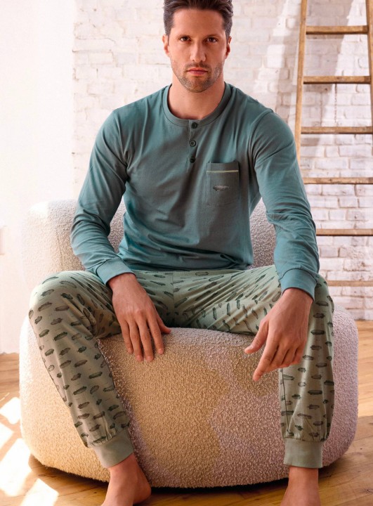 PIGIAMA UOMO COTONE MANICA LUNGA SERAFINO ARS754264 INFIORE ANTRACITE SALVIA