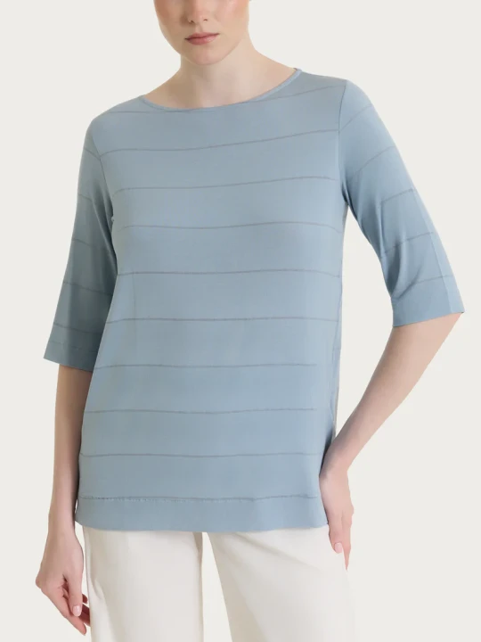 Maglietta con collo a barchetta e micro righe in Summer Light DT15TB FANT. DUSTY BLUE