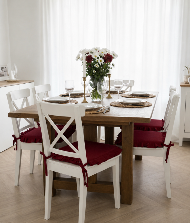 NEW EDGAR SET 2 CUSCINI QUADRATI CON VOLANT BORDEAUX