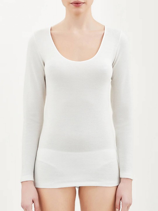 MAGLIA SINTONIA MANICA LUNGA GIROCOLLO RAGNO 072459 BIANCO LANA