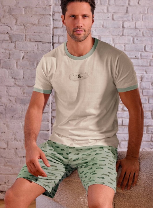 PIGIAMA UOMO COTONE MEZZA MANICA GIROCOLLO ARS754267 INFIORE CORDA/SALVIA