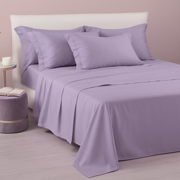 BRIGHT COMPLETO LENZUOLA MATRIMONIALE IN RASO MADE IN ITALY ROSA ANTICO