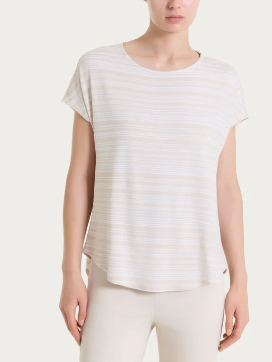 Maglietta girocollo a righe alternate in Viscosa Summer DT13TJ RAGNO FANT.CHAMPIGNON